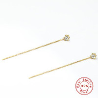 925 Silver Gold-Tone Crystal Threader Earrings