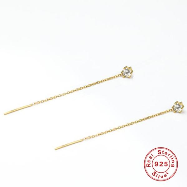 925 Silver Gold-Tone Crystal Threader Earrings