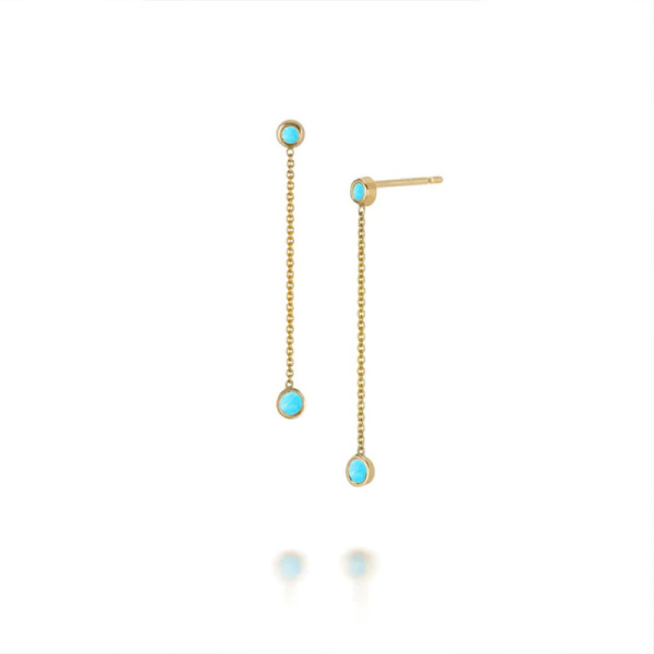 Gold Threader Earrings with Turquoise Stones
