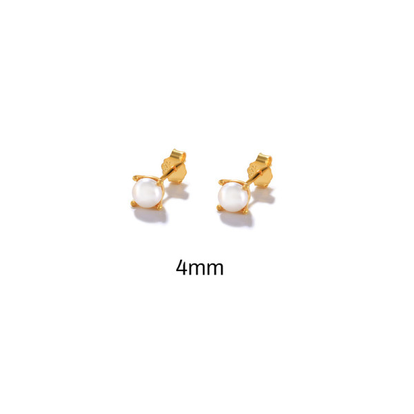 925 Silver Gold Prong Pearl Stud Earrings