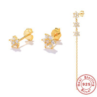 Gold-Finish Floral Cubic Zirconia Stud Earrings