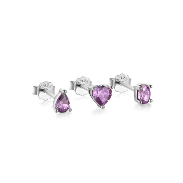 925 Silver Purple Cubic Zirconia Stud Earrings Set