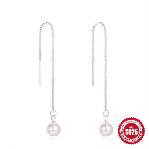 925 Silver Freshwater Pearl Threader Earrings