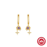 Gold-Plated Amethyst Small Hoop Earrings