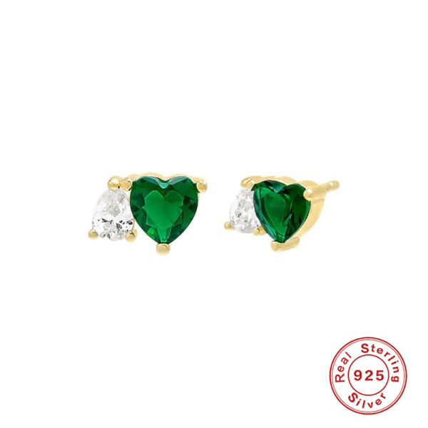 925 Silver Green Heart Stud Earrings