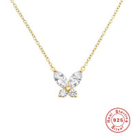 Gold Butterfly Cubic Zirconia Pendant Necklace