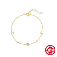 Gold-Plated Heart Charm Bracelet with CZ