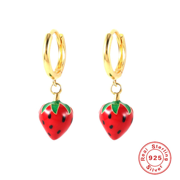 925 Silver Enamel Strawberry Drop Earrings