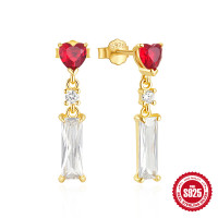 925 Silver Gold-Tone Heart Dangle Earrings