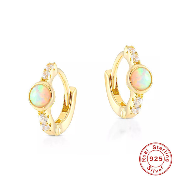 Gold-Plated Opal Huggie Earrings