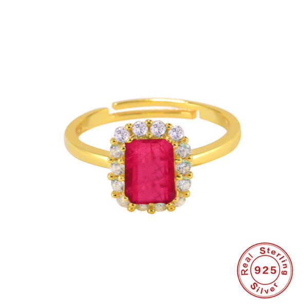 Gold-Finish Halo Red Stone Adjustable Ring