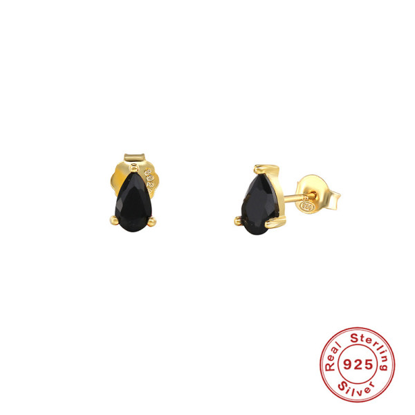 Gold-Plated Onyx Teardrop Stud Earrings