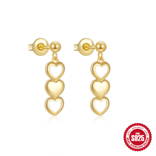 Gold-Finish Heart Dangle Earrings