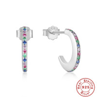925 Sterling Silver Multicolor Pavé Hoop Earrings