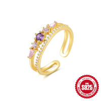 Gold-Plated Sterling Silver Mixed Stone Adjustable Ring