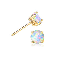 925 Silver Gold-Tone Opal Stud Earrings
