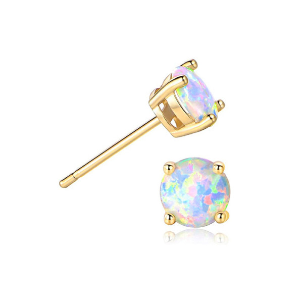 925 Silver Gold-Tone Opal Stud Earrings
