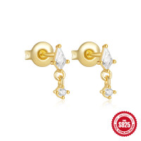 925 Silver Gold-Tone Geometric Stud Earrings