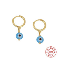 Gold Huggie Earrings with Evil Eye Beads