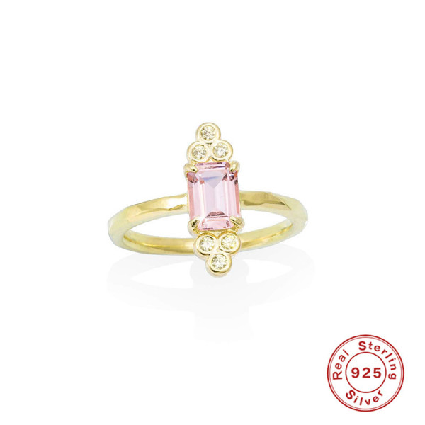 Gold-Plated Pink Stone Geometric Ring