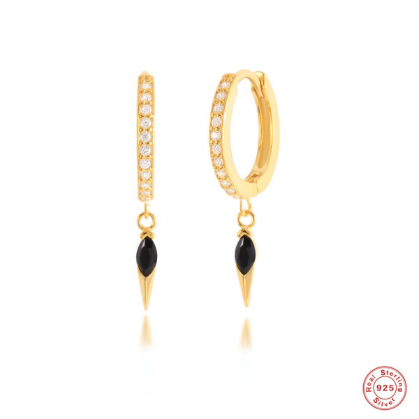 Gold Pavé Huggie Earrings with Black Dangles