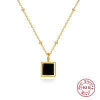 925 Silver Gold-Plated Square Pendant Necklace