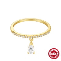 Gold-Plated Pavé Cubic Zirconia Drop Ring