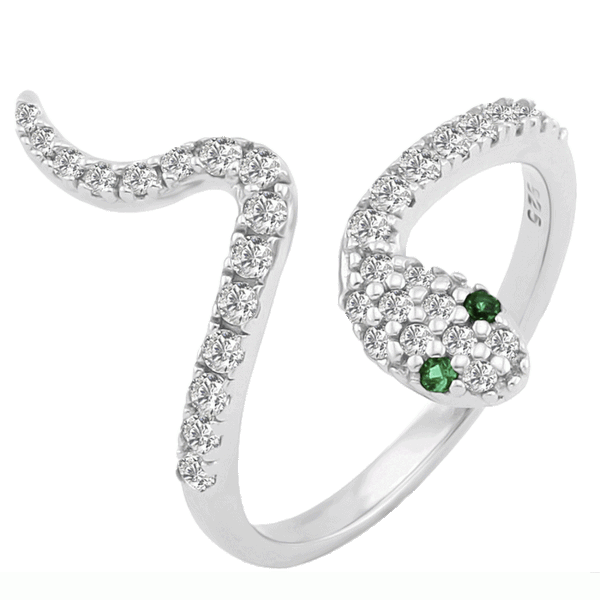 925 Silver Snake Pavé Ring
