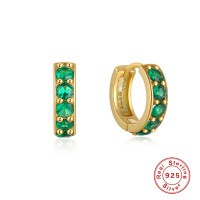Gold-Plated Emerald Small Hoop Earrings