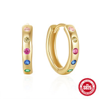 Gold Multicolor Stone Huggie Earrings