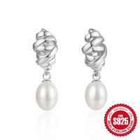 925 Silver Twisted Pearl Drop Earrings