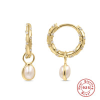 Gold-Plated Freshwater Pearl Small Hoop Earrings