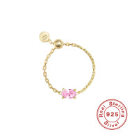 925 Silver Pink Gemstone Chain Ring