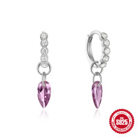 925 Silver Small Hoop Earrings with Purple Gem