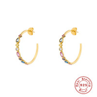 Gold-Plated Multicolor Stone Hoop Earrings