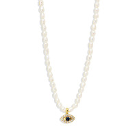 Gold Evil Eye Pendant Pearl Necklace