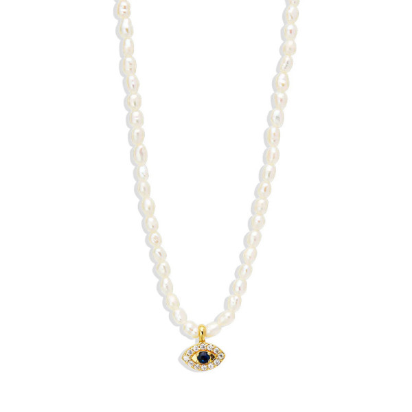 Gold Evil Eye Pendant Pearl Necklace