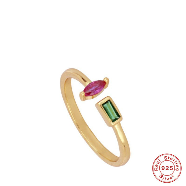 Gold-Plated Open Band Ring with Colorful Stones