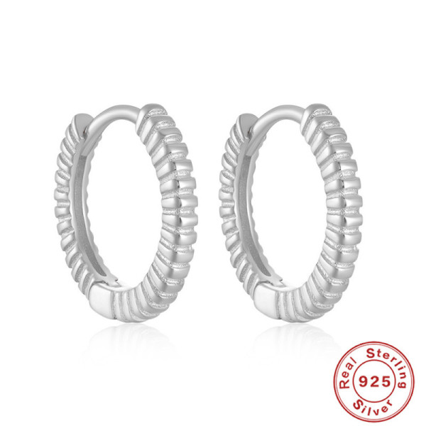Sterling Silver Ribbed Small Hoop Earrings