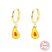 925 Silver Enamel Avocado Hoop Earrings
