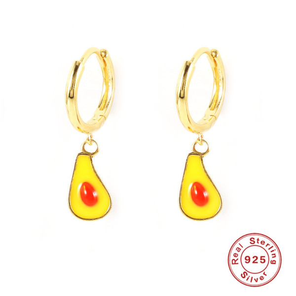 925 Silver Enamel Avocado Hoop Earrings