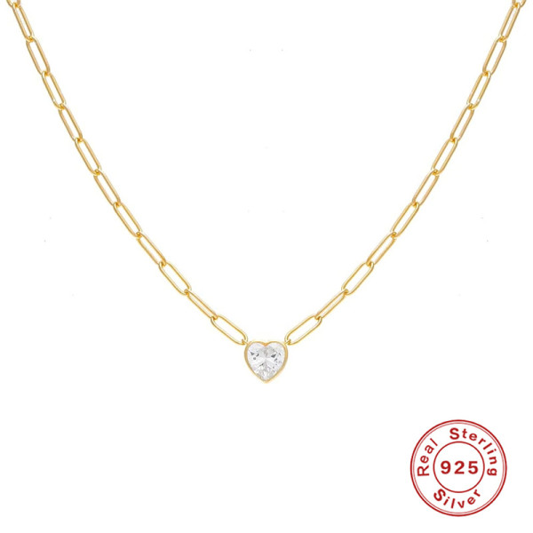 925 Silver Heart Charm Gold Chain Necklace
