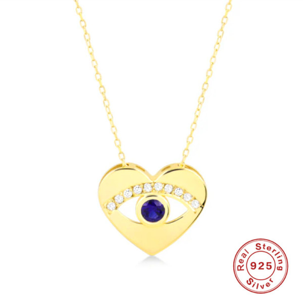 Gold-Plated Heart Evil Eye Pendant Necklace
