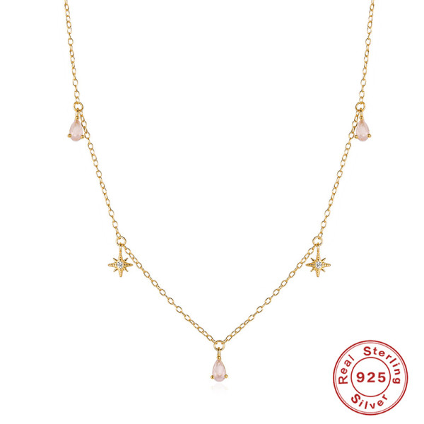 Gold Star Pendant Necklace with Pink Stones