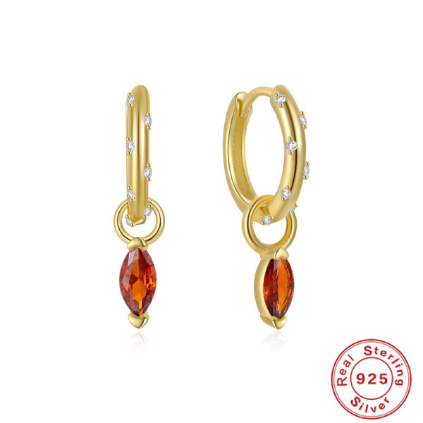 Gold-Plated Gemstone Drop Hoop Earrings