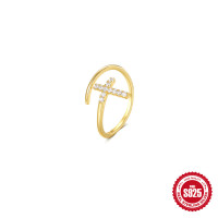 Gold-Tone Cubic Zirconia Cross Band Ring