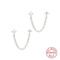 925 Silver Freshwater Pearl Chain Earrings
