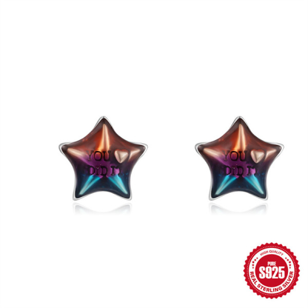 925 Silver Multicolor Star Stud Earrings