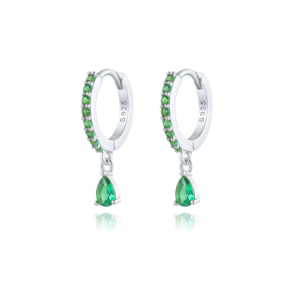 925 Silver Green Gemstone Drop Hoop Earrings