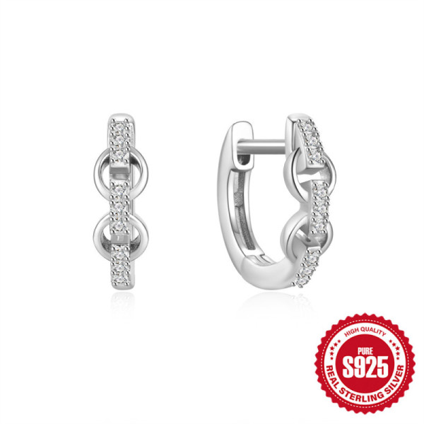 925 Silver Pavé Geometric Huggie Earrings
